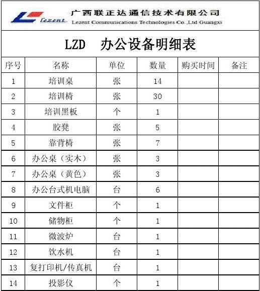 辦公設(shè)備明細(xì)表